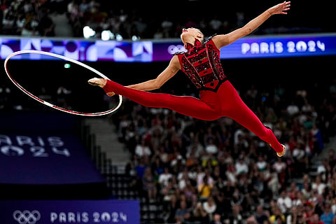 Taisiia Onofriichuk, of Ukraine, performs during rhythmic gymnastics individuals all-round qualification round 